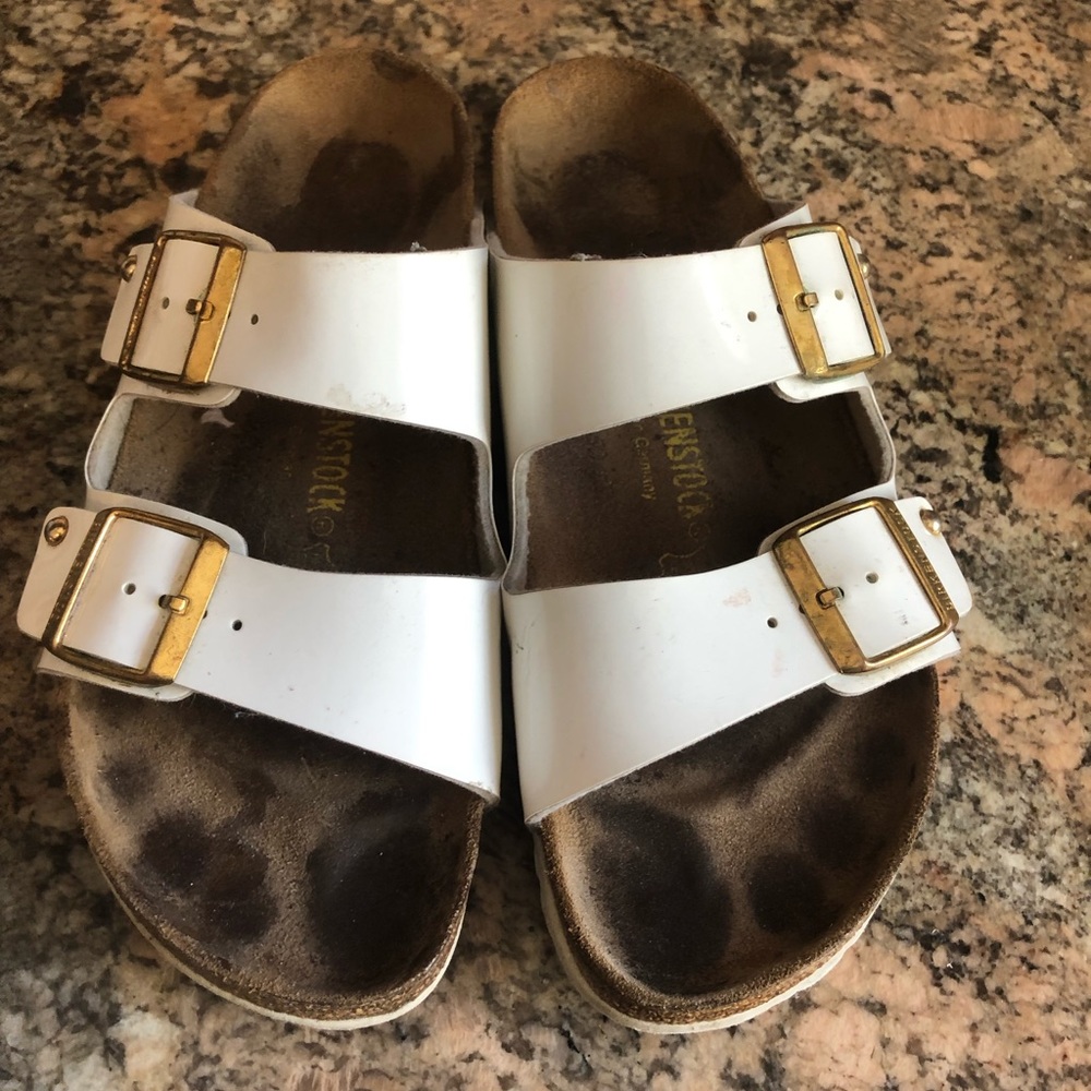 White patent leather Birkenstock’s
